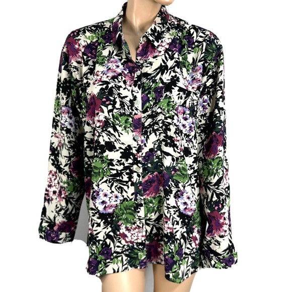 J Jill Shirt Top Button Front Floral Women’s Size L Large NWT - Picture 5 of 10